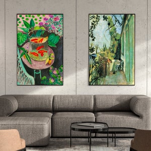 Print Set of 2 Henri Matisse, Home Decor and Gifts, Canvas Art Abstract, 2 Piece Wall Art Set Framed, Matisse Goldfish, Museum Poster