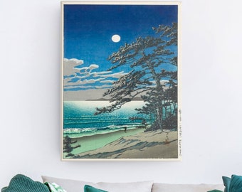 Impresión de la playa de la luna primaveral de Hasui Kawase: arte paisajístico de Shin Hanga