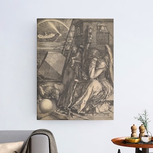 Albrecht Durer Melancholia (Melancolia) Canvas/Poster Art Reproduction, Antique Wall Art, Vintage Engraving Fine Art Print, Durer Print
