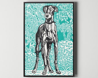 Greyhound di Moriz Jung tela/poster riproduzione artistica da parete, stampa di cane colorato