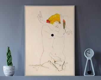 Egon Schiele Lesben Liebhaber Kunstdruck, Weiblicher Körper Linie Kunst