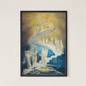 Jacobs Ladder by William Blake Canvas Wall Art, Religious Art Print, Mythology Poster Art Reproduction