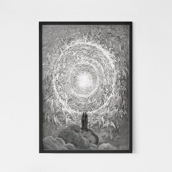 Gustave Dore Empyrean from The Divine Comedy Canvas/Poster Art Reproduction, Illustration Art Print, Black and White Art, Inferno