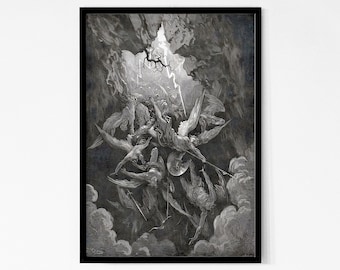 Gustave Dore Paradise Lost Art Print: Hell at Last, Black and