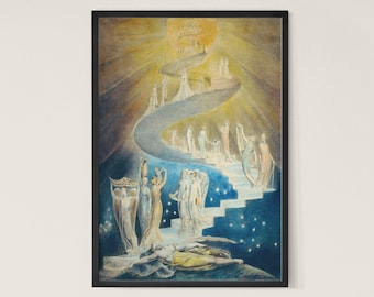 Canvaskunstdruk William Blake's Jacobsladder: poster religieuze mythologie