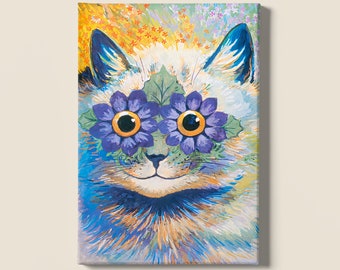 Louis Wain Cat Canvas Print, Vintage Animal Wall Art, Colorful Art Poster, Cat Lover Gift Women