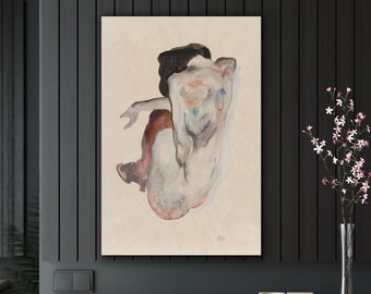 Egon Schiele Naked Lady Print, Expressionist Line Art