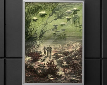 Twenty Thousand Leagues under the Seas Poster/Canvas Print, Ilustration From The Jules Verne Novel by Édouard Riou