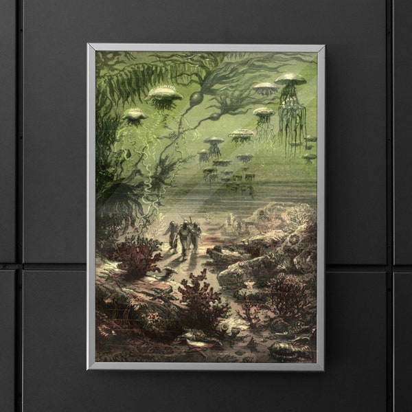 Twenty Thousand Leagues under the Seas Poster/Canvas Print, Ilustration From The Jules Verne Novel by Édouard Riou