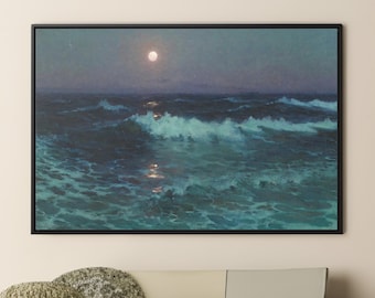 Lionel Walden Moonlight Canvas/Poster Wall Art Reproduction, Seascape Painting Print Framed