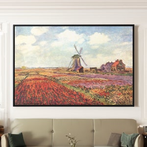 Claude Monet Tulip Fields in Holland Leinwand / Poster Wandkunst Reproduktion, Abstrakte Landschaftsmalerei Druck