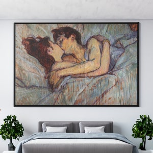 In Bed The Kiss by Henri de Toulouse Lautrec Canvas/Poster Wall Art Reproduction, Above Bed Print