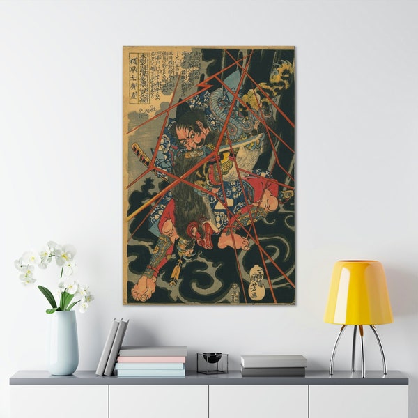 Utagawa Kuniyoshi Ino Hayata Hiranao Seizing the Nue Monster Canvas/Poster Art Reproduction, Kuniyoshi art print, Japanese Samurai Wall Art