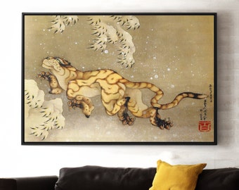 Tigre Hokusai na Neve Impressão Artística Ukiyo-e: Reprodução de Pintura Japonesa
