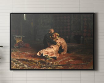 Ivan the Terrible and His Son Ivan by Ilya Replin Canvas/Poster Wall Art Reproduction, Realism Painting Print