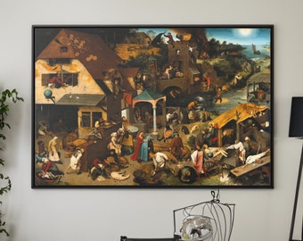 Pieter Bruegel The Elder Dutch Proverbs Canvas/Poster Wall Art Reproduction, Renaissance Painting Print