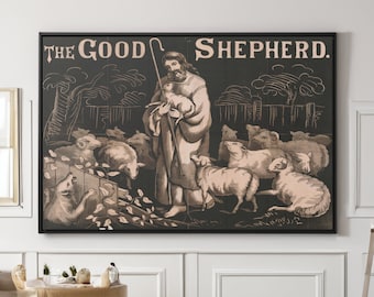 The Good Shepherd Canvas/Poster Wall Art Reproduction, Jesus Painting Print