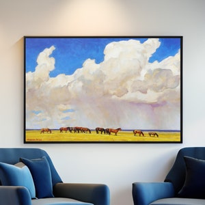 Maynard Dixon Prairie Shower Canvas/Poster Wall Art Reproduction, Western Print, Impressionist Painting, Cloudscape