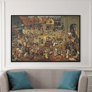 Pieter Bruegel the Elder The Fight Between Carnival and Lent Canvas/Poster Art Reproduction, Renaissance Art Print, Fine Art Wall Art