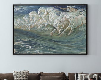 Neptunes Horses by Walter Crane Canvas/Poster Wall Art Reproduction, Greek Mythology Print
