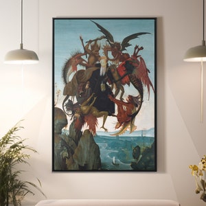 El tormento de San Antonio de Michelangelo Buonarroti Lienzo/Póster Reproducción de arte de pared, Impresión renacentista enmarcada
