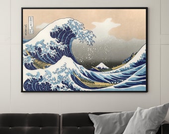 The Great Wave Off Kanagawa by Katsushika Hokusai Canvas/Poster Wall Art Reproduction, Ukiyo-e Framed, Japanese Painting Print