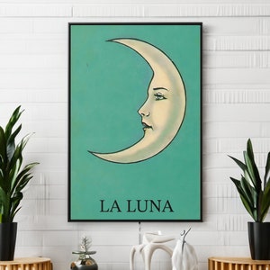 Vintage Crescent Moon Canvas Wall Art Reproduction, La Luna Poster, Antique Moon Painting Print