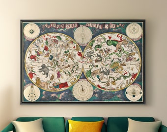 Antique Celestial Map Canvas/Poster Wall Art Reproduction