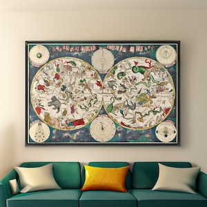 Reproducción de lienzo/póster de mapa celestial antiguo para pared