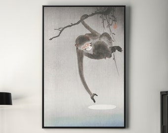 Ohara Koson Monkey and Moon Reflection: Japanese Art Print