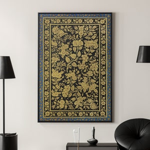 Floral Indian Folk Art, Pichwai Painting Print Canvas, Vintage Flower Poster, Living Room Wall Decor