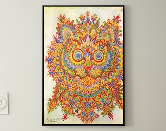 Louis Wain Untitled Cat Canvas/Poster Wall Art Reproduction, Colorful Vintage Animal Print Framed