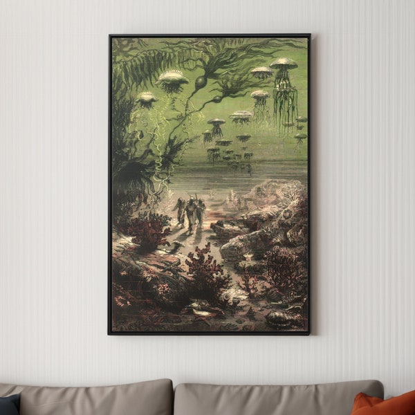 Twenty Thousand Leagues under the Seas Poster/Canvas Wall Art, Ilustration From The Jules Verne Novel by Edouard Riou
