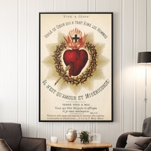 Heiliges Herz von Jesus von der antiken katholischen heiligen Karte Leinwand/Poster-Wand-Kunst-Reproduktion, religiöse Malerei Druck