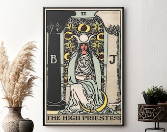 The High Priestess Tarot Card Canvas Wall Art Reproduction, Tarot Poster, Psychic Painting Print
