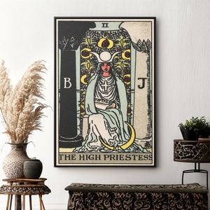 Riproduzione di arte da parete su tela della carta dei tarocchi dell'alta sacerdotessa, poster dei tarocchi, stampa di pittura psichica