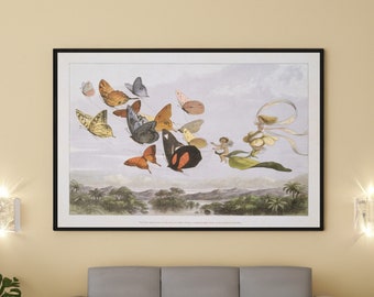 Feen und Schmetterlinge Leinwand / Poster Wand Kunst Reproduktion, Vintage Märchen Gemälde Druck,