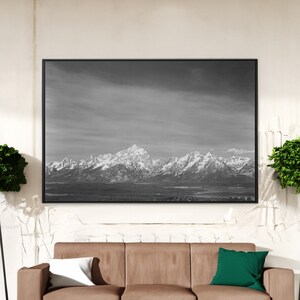Grand Teton National Park vom Signal Mountain Leinwand / Poster Reproduktion, Fotografie Druck Natur, Schwarz-Weiß-Wandkunst