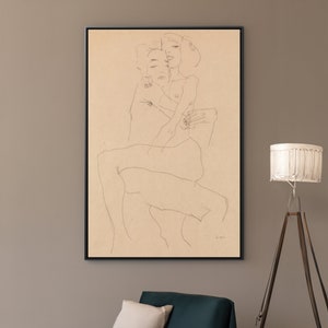 Egon Schiele Paar umarmt Leinwand/Poster Reproduktion, Expressionismus Gemälde Print