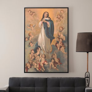 The Assumption of Mary Canvas/Poster Wall Art Reproduction, Vintage Christian Print Framed