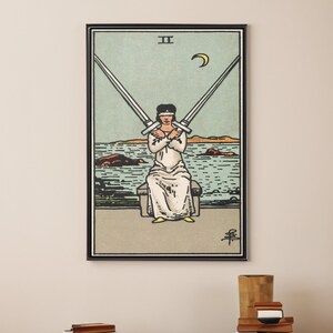 Two of Swords Tarot Card Canvas/Poster Wall Art Reproduction, Psychic Painting Print