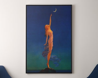 Edward Mason Eggleston Art Deco Print: Girl Reaching for Moon Canvas/Poster