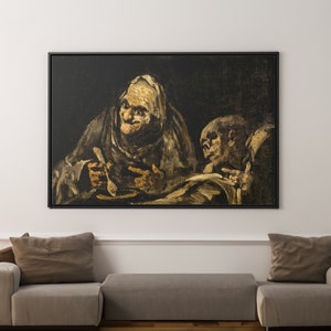 Two Old Ones Eating Soup by Francisco de Goya Canvas/Poster Art Reproduction, Goya Art Print, Horror Wall Art, Romanticism Painting