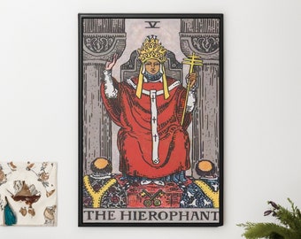 The Hierophant Tarot Card Canvas Wall Art Reproduction, Tarot Poster, Psychic Painting Print