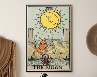 The Moon Tarot Card Canvas/Poster Wall Art Reproduction, Mystical Painting Print