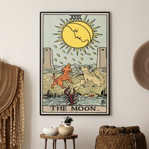 Riproduzione di arte su tela/poster della carta dei tarocchi della luna, stampa di pittura mistica