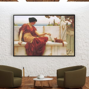 John William Godward The Favourite Canvas Wall Art, Vintage Art Prints Framed, Neoclassicism Painting, Victorian Portrait, Museum Poster