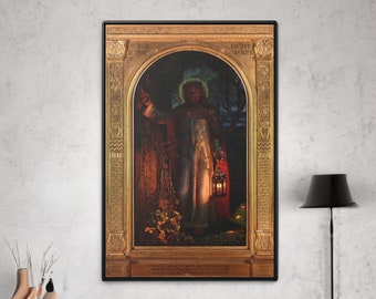 The Light of the World by William Holman Hunt Canvas/Poster Wall Art Reproduction, Jesus Knocking Print