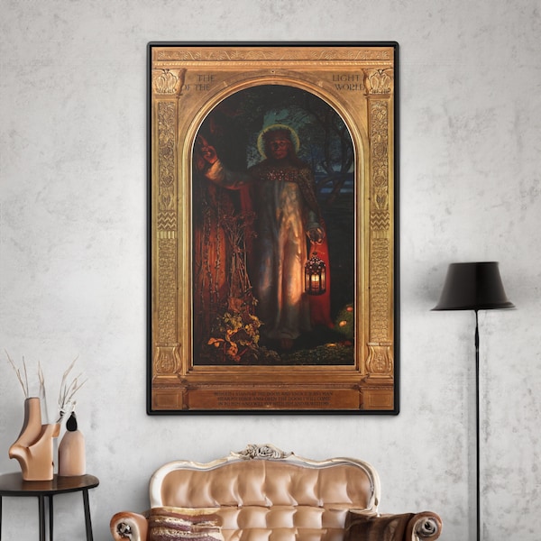 The Light of the World by William Holman Hunt Canvas/Poster Wall Art Reproduction, Jesus Knocking Print