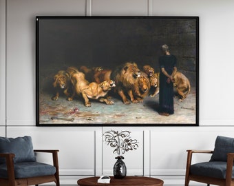 Daniel in the Lions Den by Briton Riviere Canvas/Poster Wall Art Reproduction, British Painting Print
